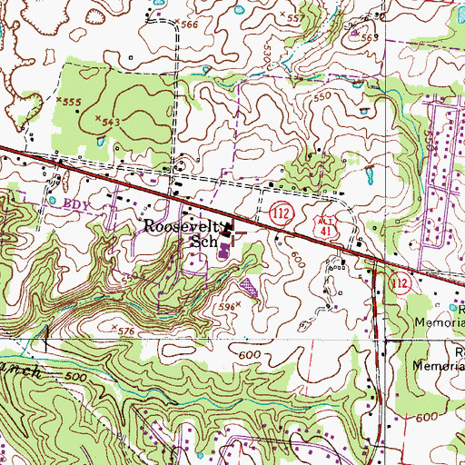 Topographic Map of Roosevelt School, TN