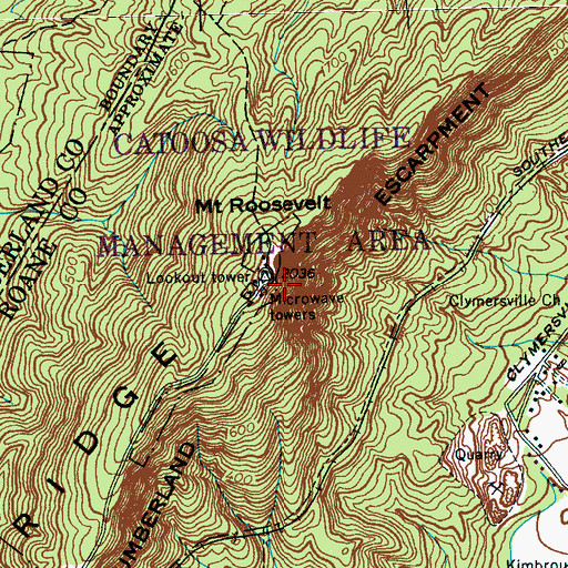 Topographic Map of Mount Roosevelt, TN