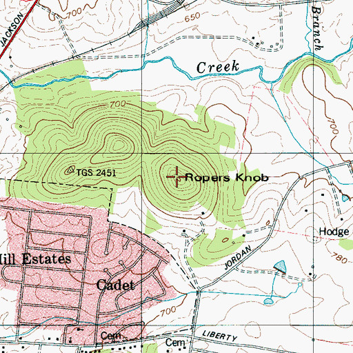 Topographic Map of Ropers Knob, TN