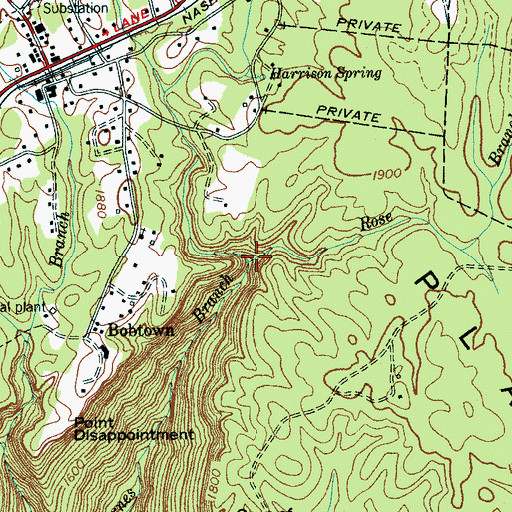 Topographic Map of Rose Branch, TN