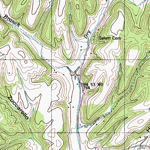 Topographic Map of Rose Branch, TN