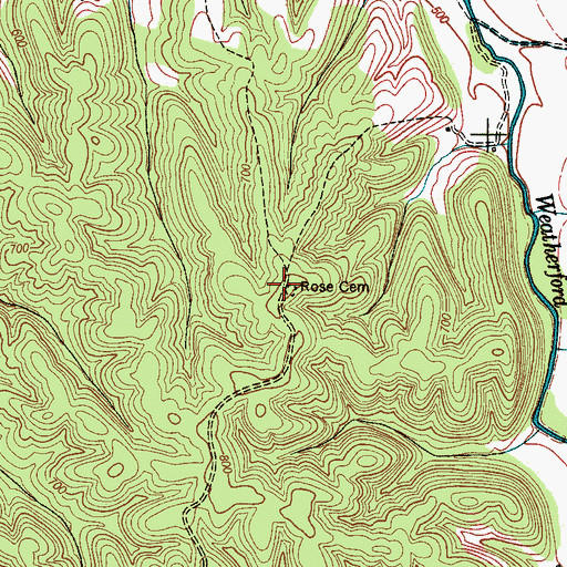 Topographic Map of Rose Cemetery, TN