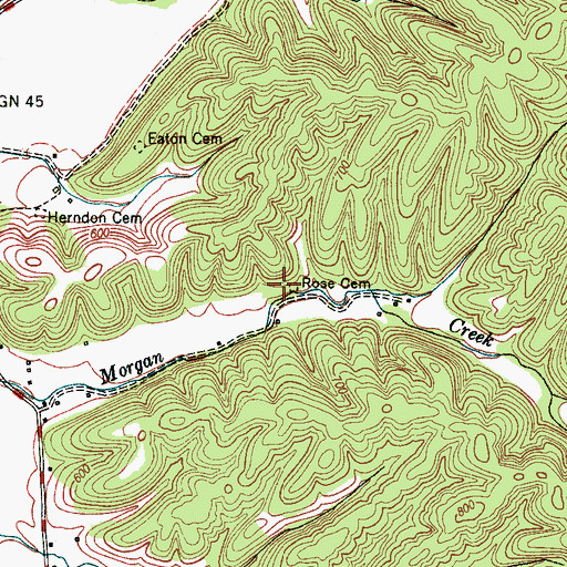 Topographic Map of Rose Cemetery, TN