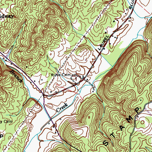 Topographic Map of Rose Cemetery, TN
