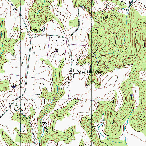 Topographic Map of Rose Hill Cemetery, TN