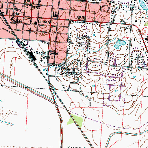 Topographic Map of Rose Hill Cemetery, TN
