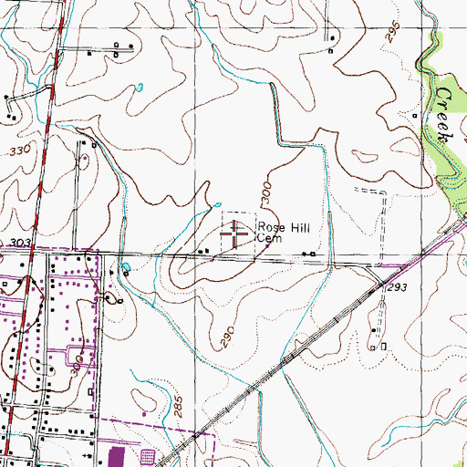 Topographic Map of Rose Hill Cemetery, TN