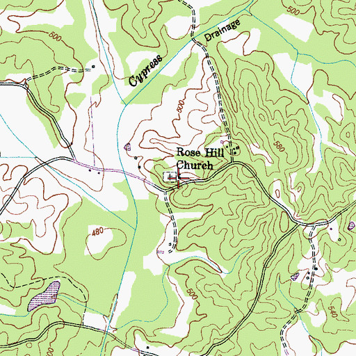 Topographic Map of Rose Hill Church, TN
