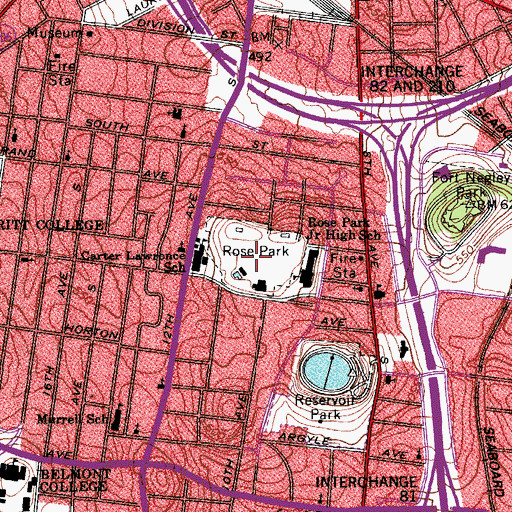 Topographic Map of Rose Park, TN
