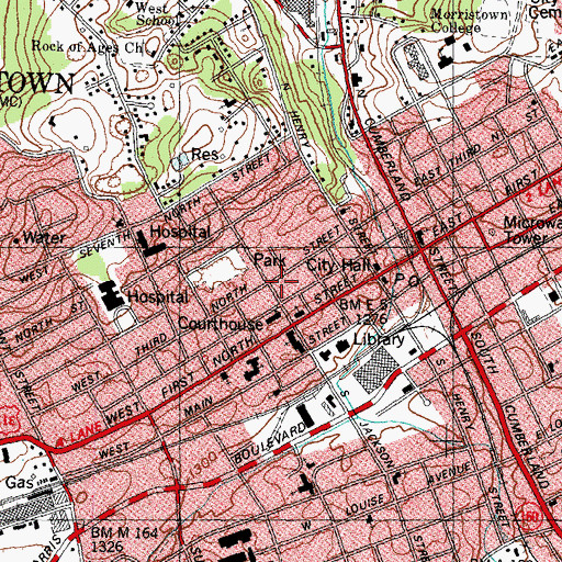 Topographic Map of Rose School, TN