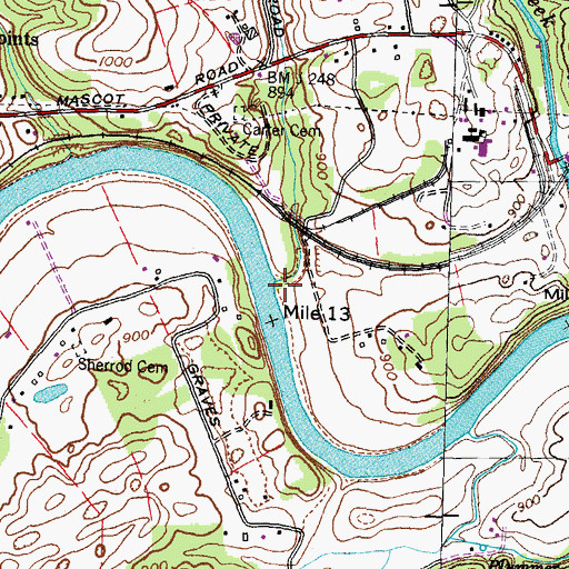 Topographic Map of Roseberry Creek, TN