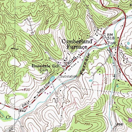 Topographic Map of Rosedale School, TN