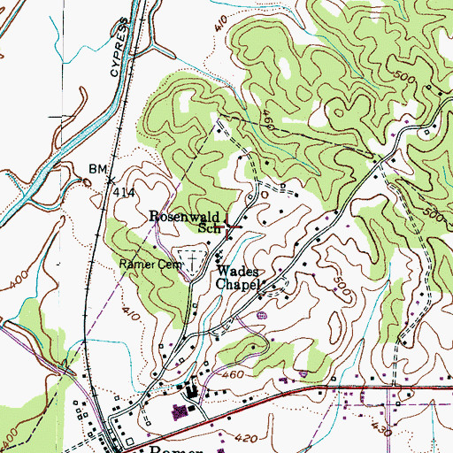 Topographic Map of Rosenwald School, TN