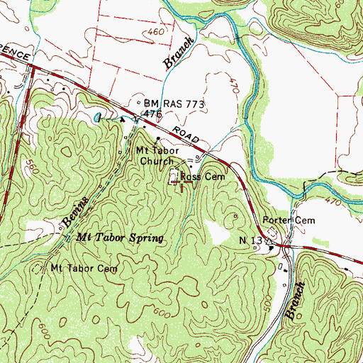 Topographic Map of Ross Cemetery, TN