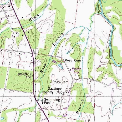 Topographic Map of Ross Cemetery, TN