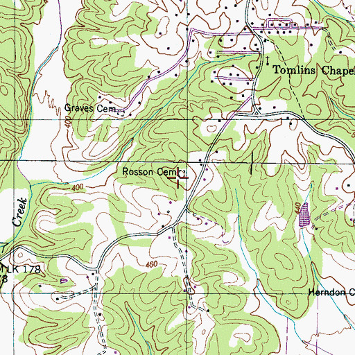 Topographic Map of Rosson Cemetery, TN