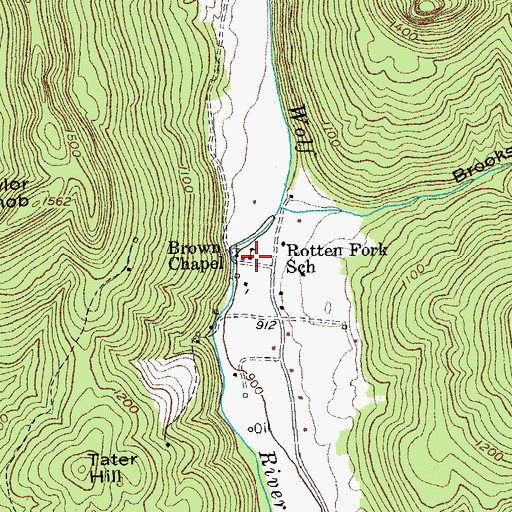 Topographic Map of Rotten Fork School, TN