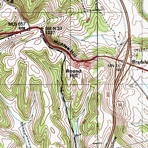 Topographic Map of Round Hill, TN