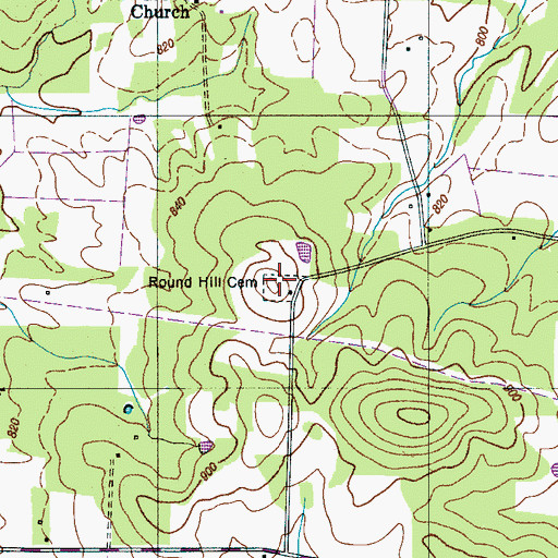 Topographic Map of Round Hill Cemetery, TN