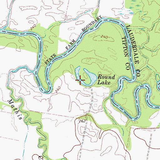 Topographic Map of Round Lake, TN