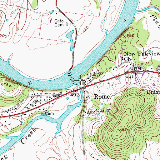 Topographic Map of Round Lick Creek, TN