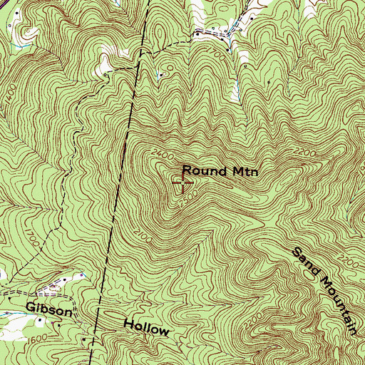 Topographic Map of Round Mountain, TN