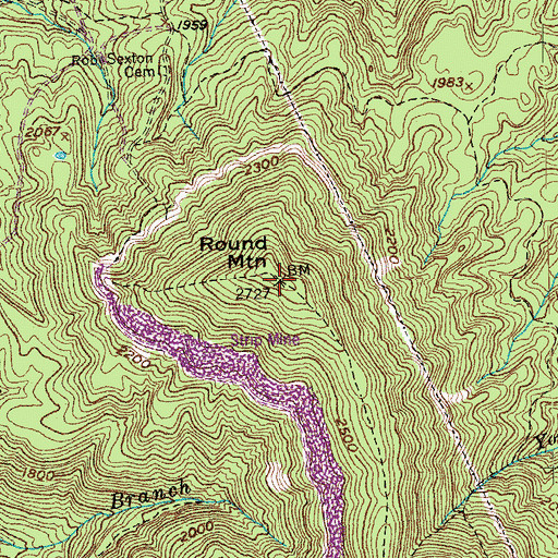 Topographic Map of Round Mountain, TN