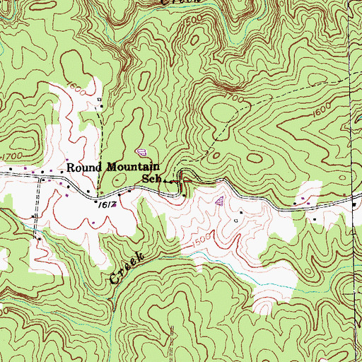 Topographic Map of Round Mountain School, TN