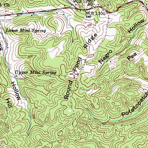 Topographic Map of Round Pond Ridge, TN