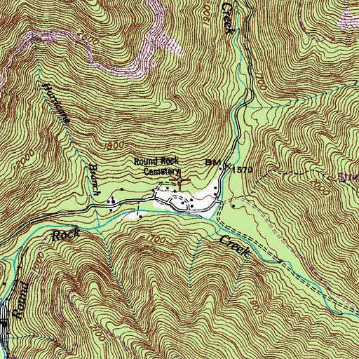 Topographic Map of Round Rock Cemetery, TN