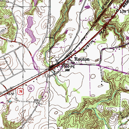 Topographic Map of Routon, TN