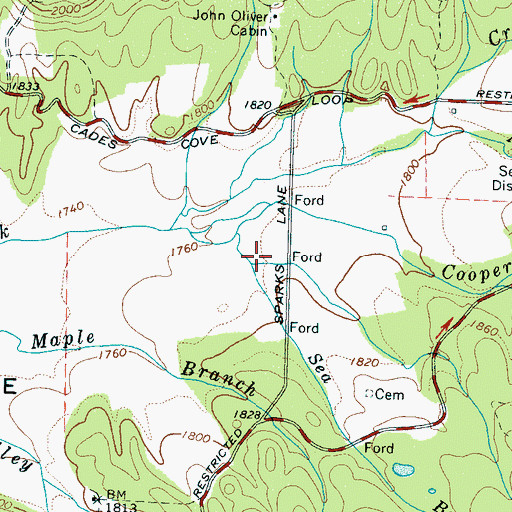 Topographic Map of Rowans Creek, TN