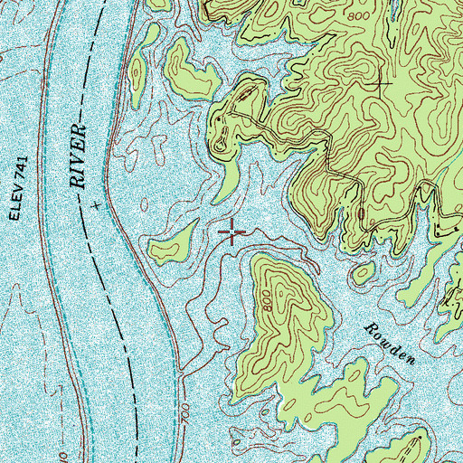 Topographic Map of Rowden Branch, TN