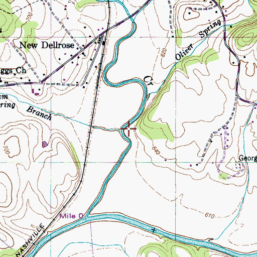 Topographic Map of Rowe Branch, TN
