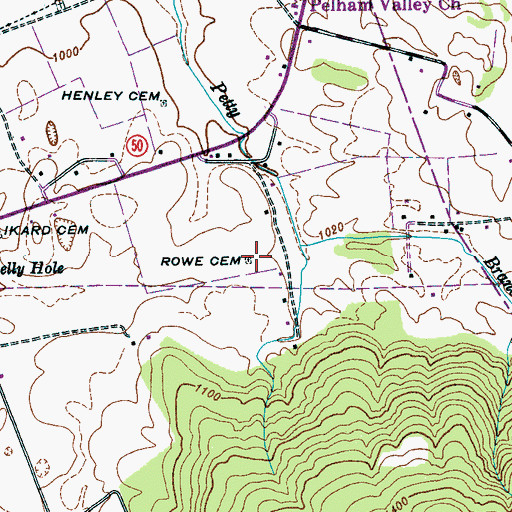 Topographic Map of Rowe Cemetery, TN