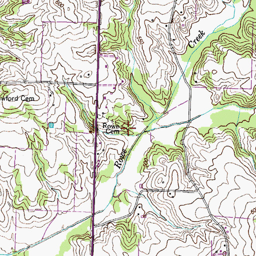 Topographic Map of Rowe Cemetery, TN