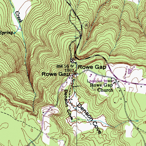 Topographic Map of Rowe Gap, TN