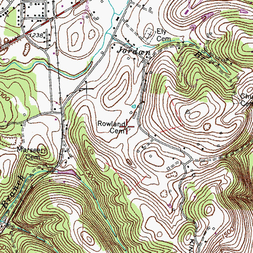 Topographic Map of Rowland Cemetery, TN