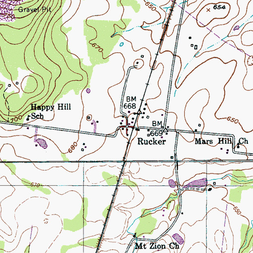 Topographic Map of Rucker, TN