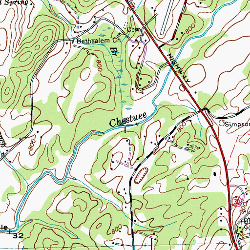 Topographic Map of Rudd Spring Branch, TN