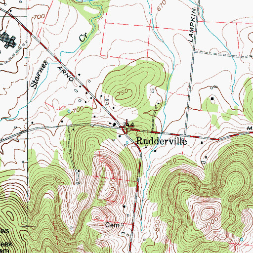 Topographic Map of Rudderville, TN