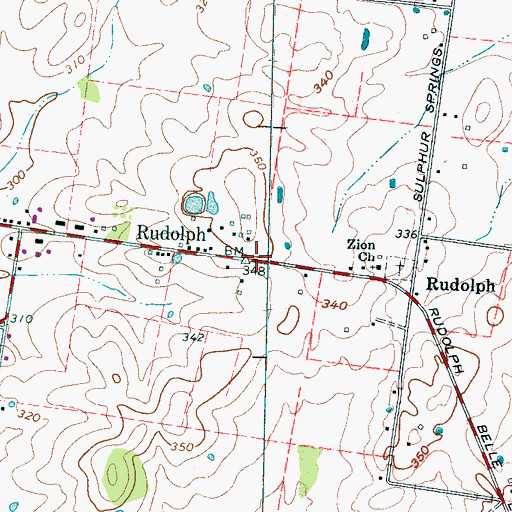 Topographic Map of Rudolph, TN