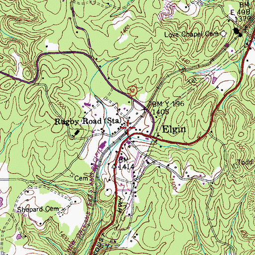 Topographic Map of Rugby Road Station, TN