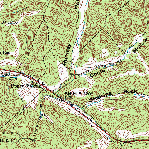 Topographic Map of Rumsey Hollow, TN