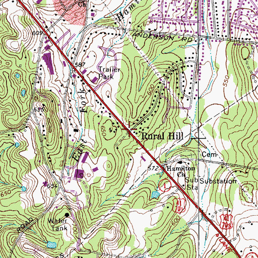 Topographic Map of Rural Hill, TN