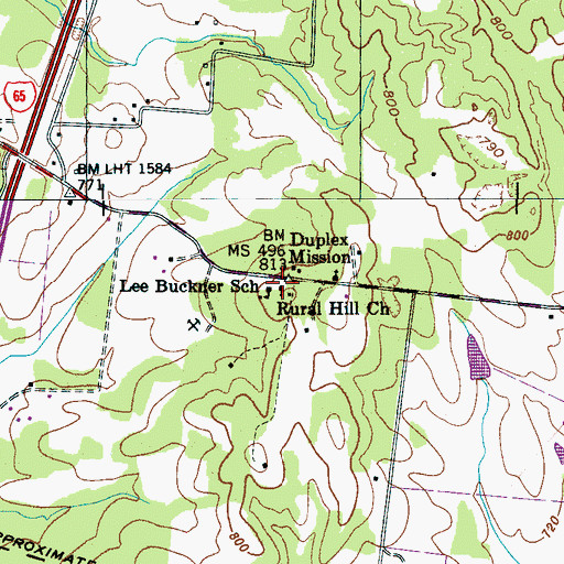 Topographic Map of Rural Hill Church, TN