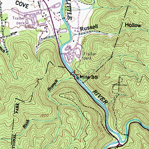 Topographic Map of Rush Branch, TN