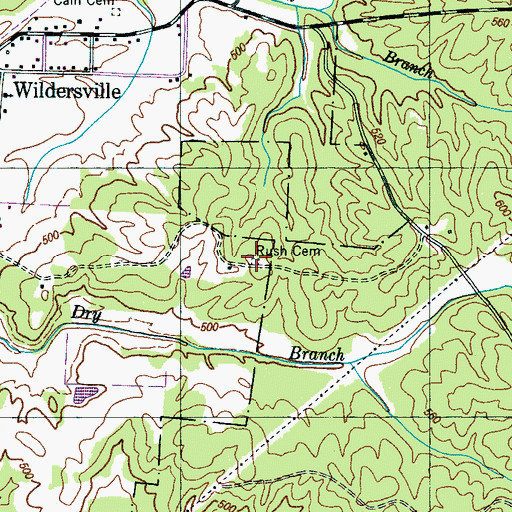 Topographic Map of Rush Cemetery, TN