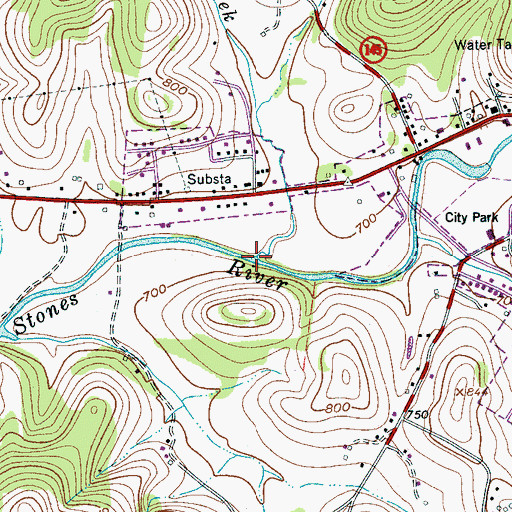 Topographic Map of Rush Creek, TN