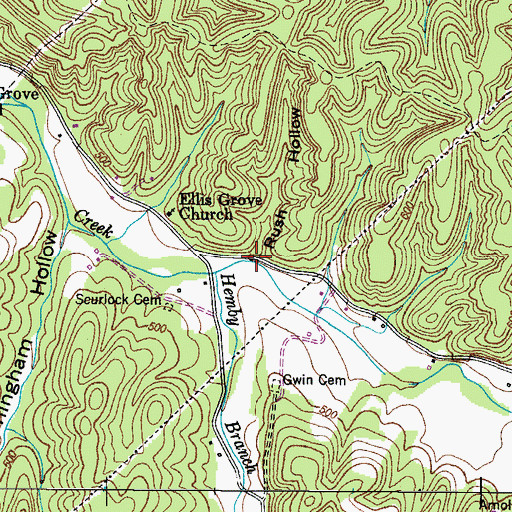 Topographic Map of Rush Hollow, TN